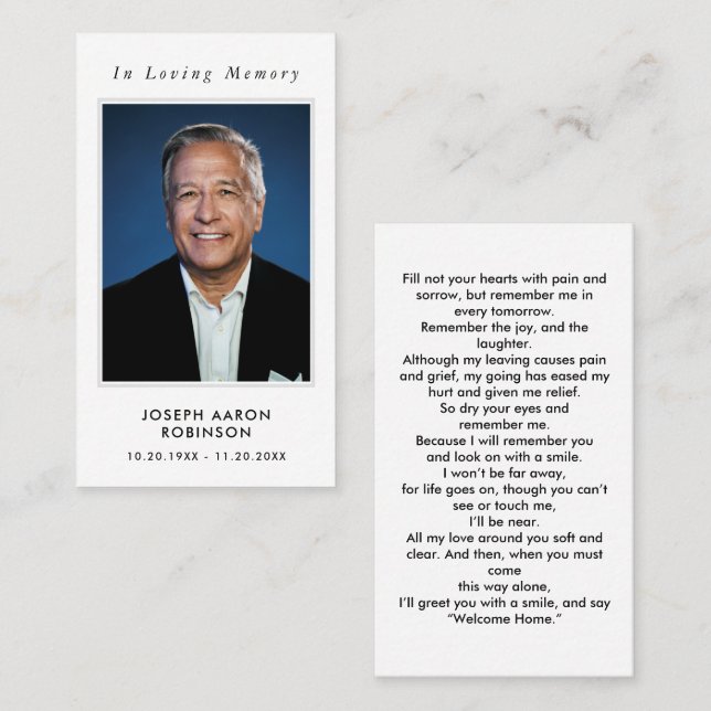 Simple Modern Photo Funeral Memorial Prayer Card (Front/Back)