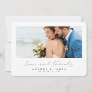 Simple Modern Photo Gold Typography Wedding Thank You Card