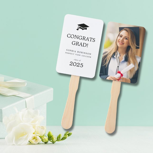 Simple Modern Photo Grad Cap Graduation Hand Fan (Creator Uploaded)