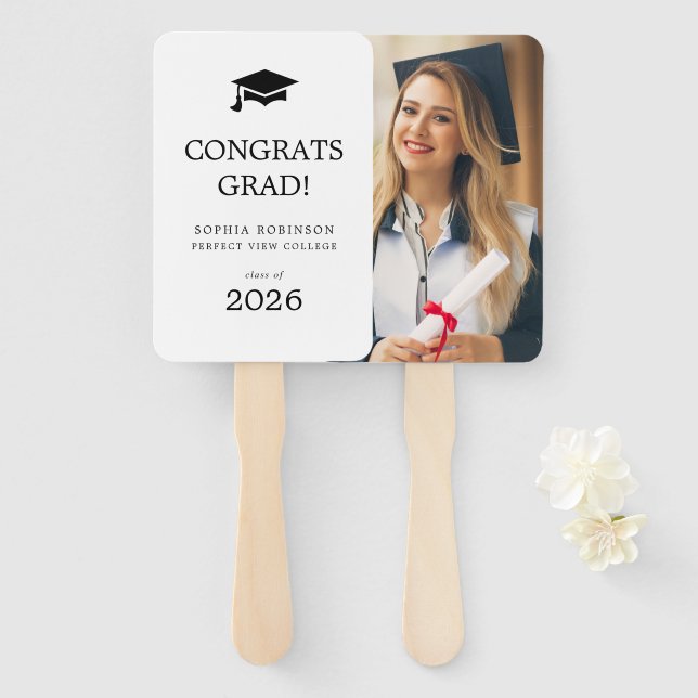 Simple Modern Photo Grad Cap Graduation Hand Fan (Front and Back)