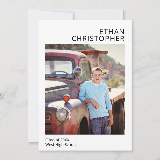 Simple Modern Photo Graduation Male Announcement (Front)