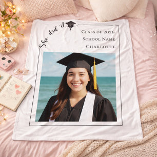 Simple modern photo Graduation she did it Fleece Blanket