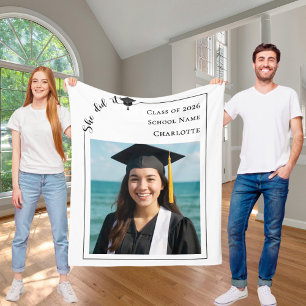 Simple modern photo Graduation she did it Fleece Blanket
