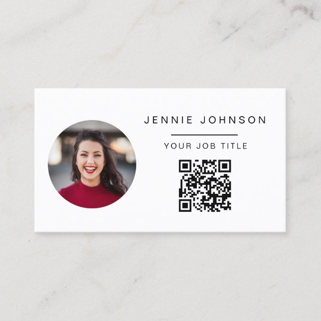 Simple Modern Photo Minimal QR CODE Business Card (Front)