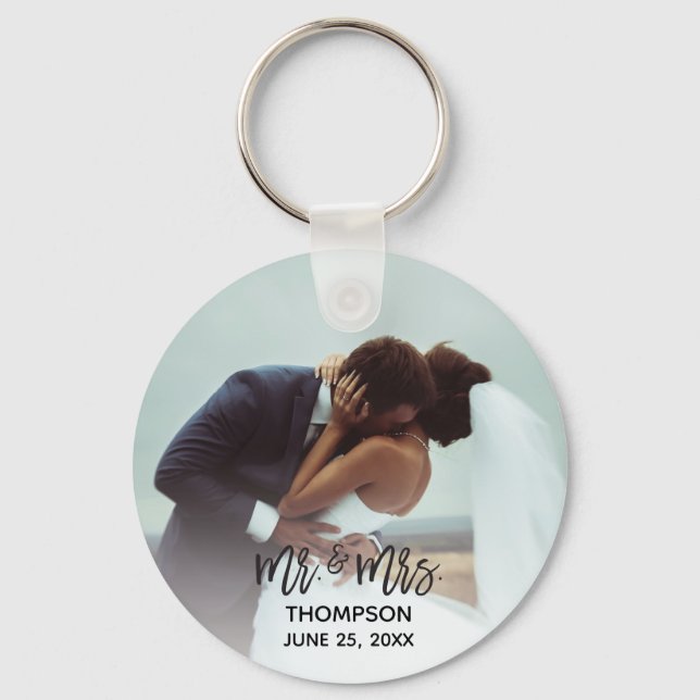 Simple Modern Photo Mr Mrs Custom Wedding Newlywed Key Ring (Front)