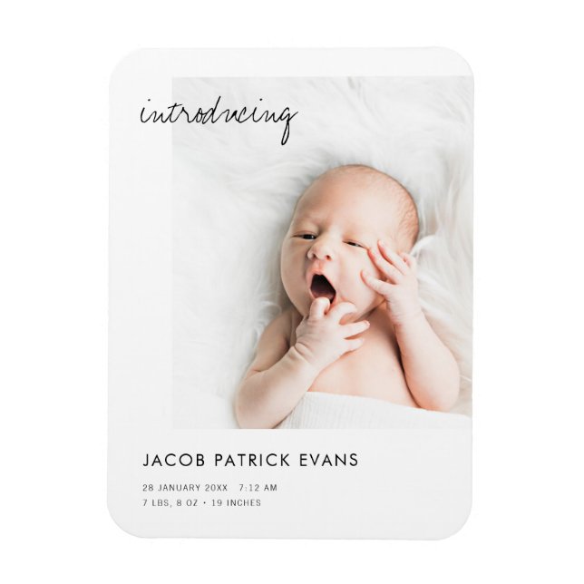 Simple Modern Photo New Baby Birth Announcement Magnet (Vertical)