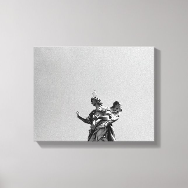 Simple, modern photo of seagull on top of statue canvas print (Front)