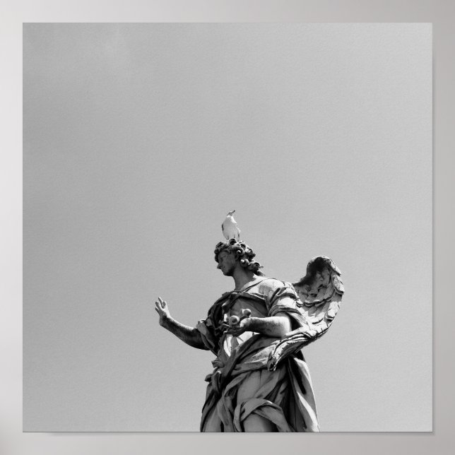 Simple, modern photo of seagull on top of statue poster (Front)