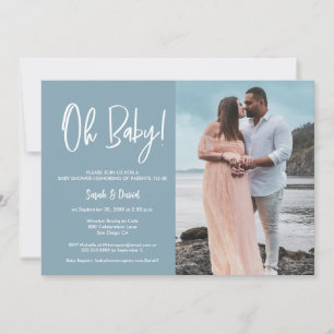Simple Modern Photo Oh Baby Blue Couple Shower Invitation