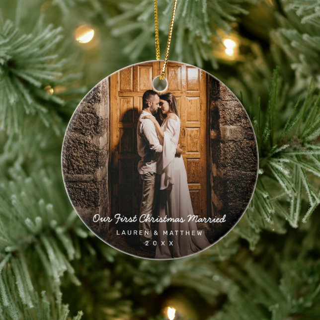 Simple Modern Photo Our First Christmas Married Ceramic Tree Decoration (Tree)