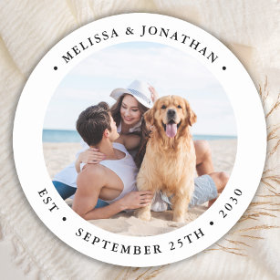 Simple Modern Photo Personalised Wedding Favours  Classic Round Sticker