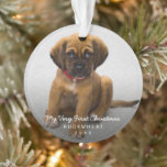 Simple Modern Photo Puppy First Christmas Ornament<br><div class="desc">Christmas Ornament featuring a simple yet elegant design with "My Very First Christmas" along with your new puppy's name and year over a photo of your new dog.  This modern ornament makes a great gift for anyone who got a new puppy.</div>