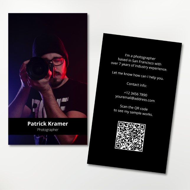 Simple Modern Photo QR Code Professional Portfolio Business Card (Photographer with QR code portfolio business card)