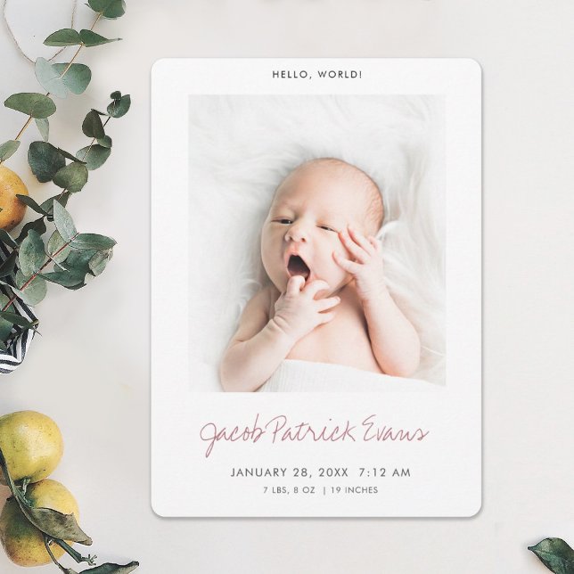 Simple Modern Photo Rose Gold Baby Girl Birth Announcement (Creator Uploaded)