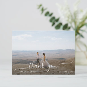 Simple Modern Photo Script Boho Border Wedding Thank You Card