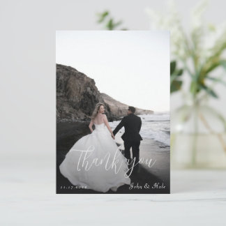 Simple Modern Photo Script Frame Wedding  Thank You Card