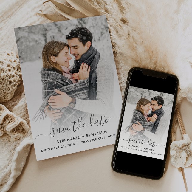 Simple Modern Photo Script Save the Date (Creator Uploaded)