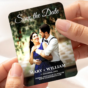 Simple modern photo script save the date wedding magnet