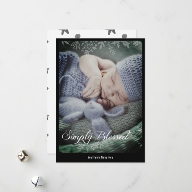 Simple Modern Photo | Simply Blessed Holiday Card (Front/Back In Situ)