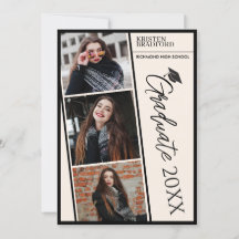 Simple Modern Photo Strips Beige Graduation