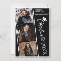 Simple Modern Photo Strips Black Graduation