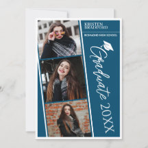 Simple Modern Photo Strips Blue Graduation