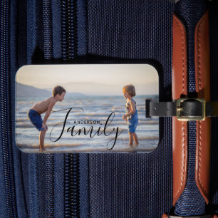 Simple Modern Photo Template Custom Family Name Luggage Tag