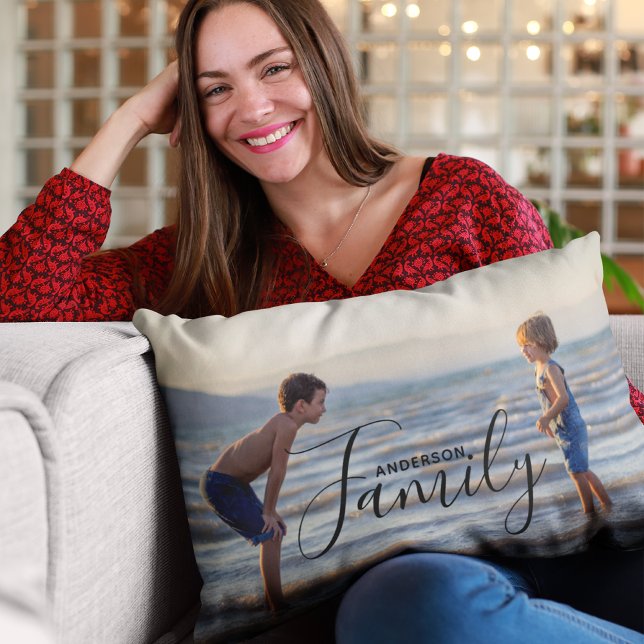 Simple Modern Photo Template Custom Family Name Lumbar Cushion (Creator Uploaded)