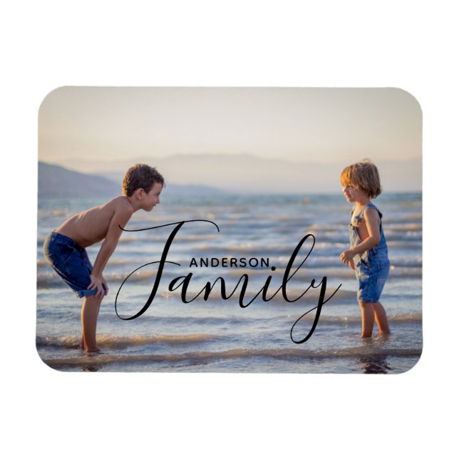 Simple Modern Photo Template Custom Family Name Magnet (Horizontal)