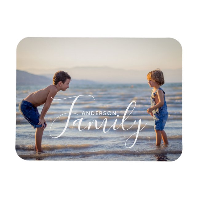 Simple Modern Photo Template Custom Family Name Magnet (Horizontal)