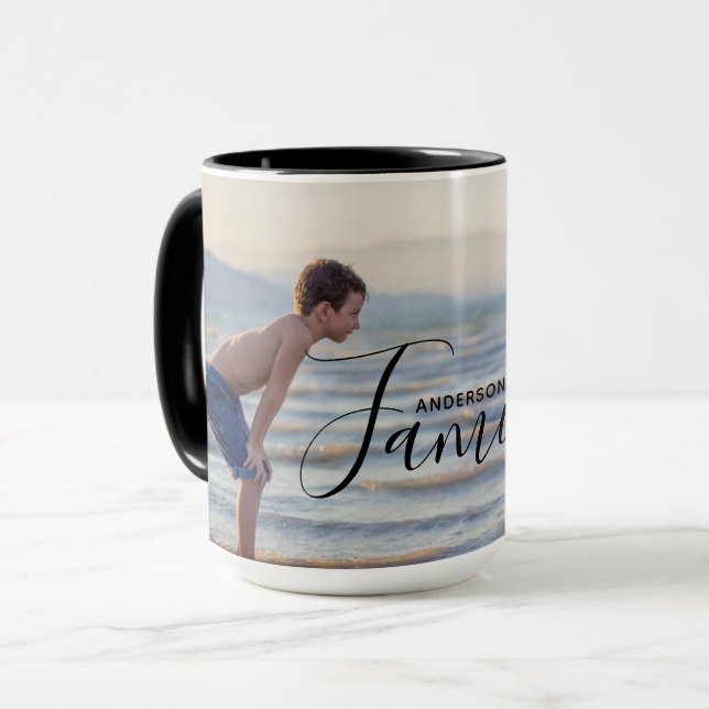Simple Modern Photo Template Custom Family Name Mug (Front Left)