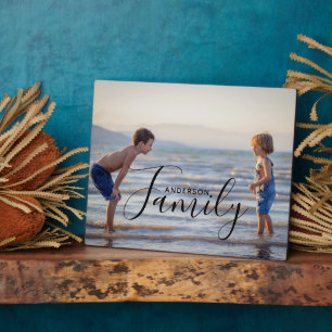 Simple Modern Photo Template Custom Family Name Plaque