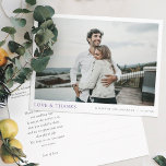 Simple Modern Photo Thank You Wedding  Postcard<br><div class="desc">This simple, stylish modern photo wedding thank you postcard template features your names and date beneath your photo along with 'LOVE & THANKS' highlighted in an elegant shade of royal purple. The other text on the front is a slightly softened black. You might choose to change the font, punctuation or...</div>
