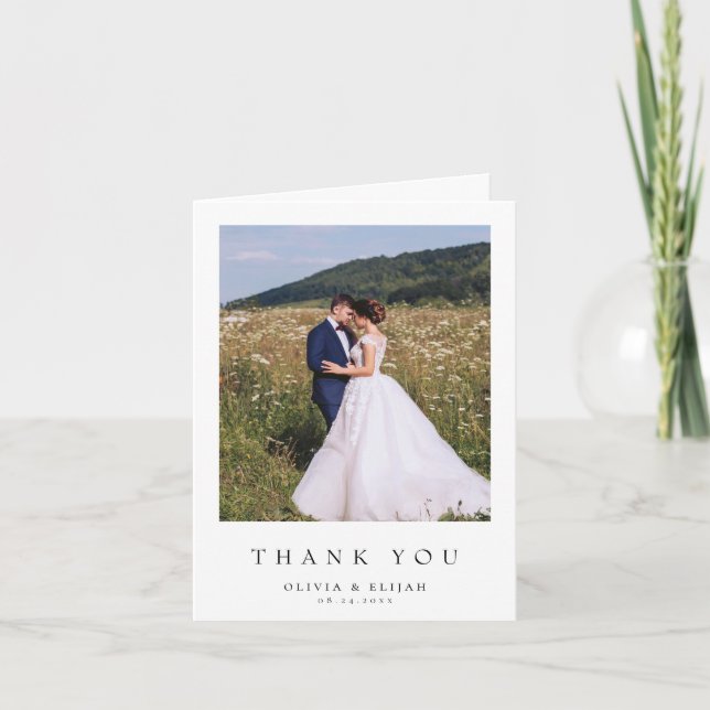Simple Modern Photo Wedding Folded Thank You Card (Front)