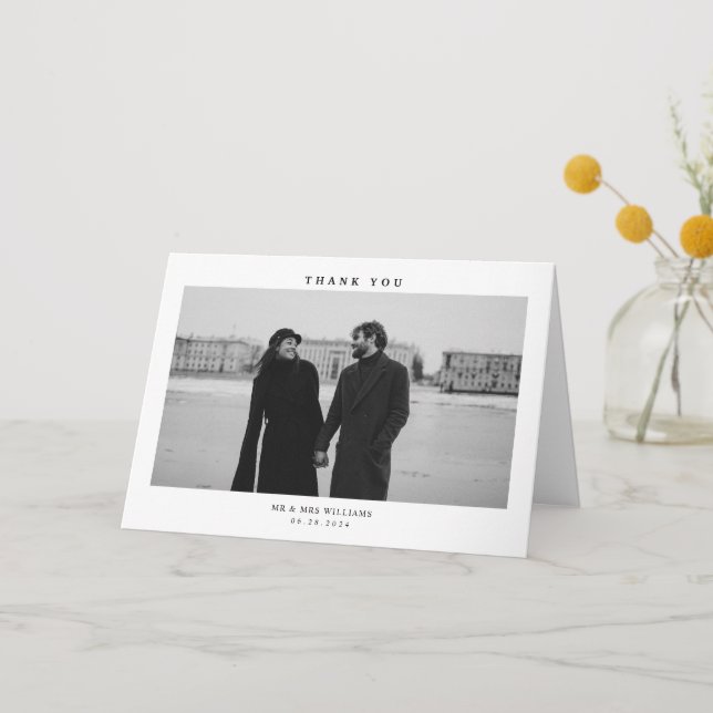 Simple Modern Photo Wedding Folded Thank You Card (Front)