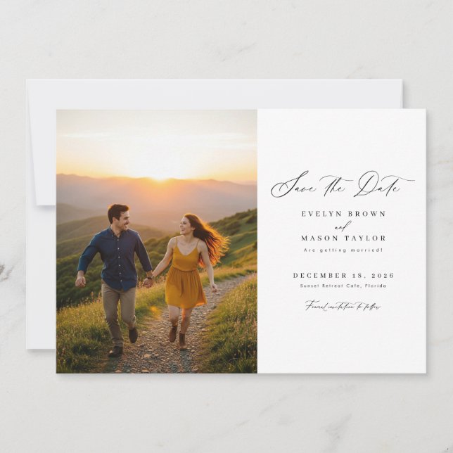 Simple Modern Photo Wedding QR Code Save The Date (Front)