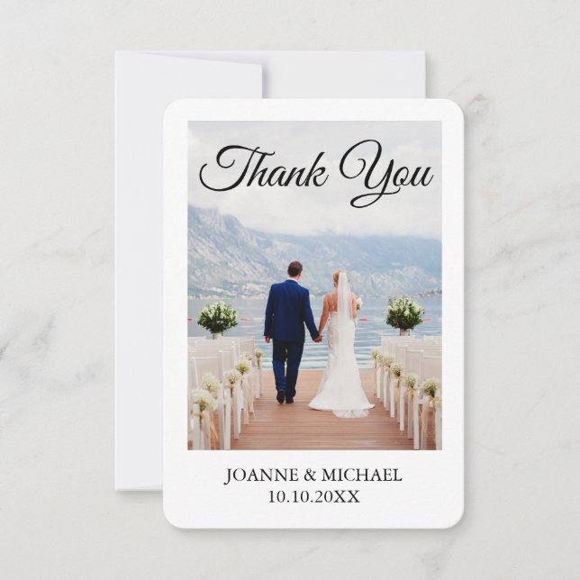 Simple Modern Photo Wedding Thank You Card  (Front)