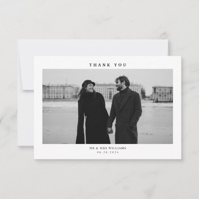 Simple Modern Photo Wedding  Thank You Card (Front)