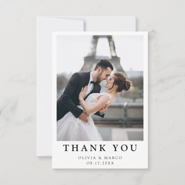 Simple Modern Photo Wedding Thank You Card W Note (Front)
