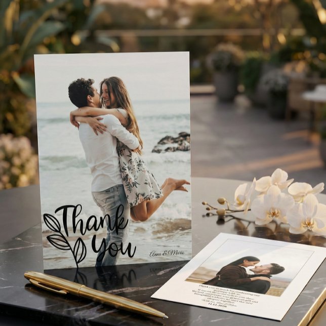 Simple Modern Photo Wedding Thank You Card W Note (Creator Uploaded)