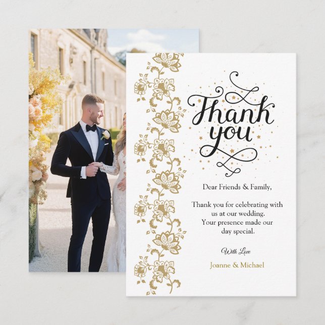 Simple Modern Photo Wedding Thank You Card W Note (Front/Back)