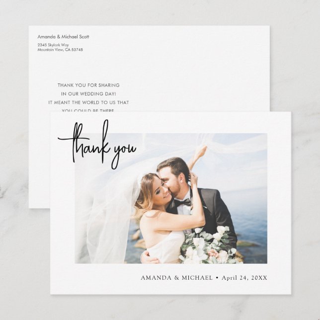 Simple Modern Photo Wedding Thank You Postcard (Front/Back)