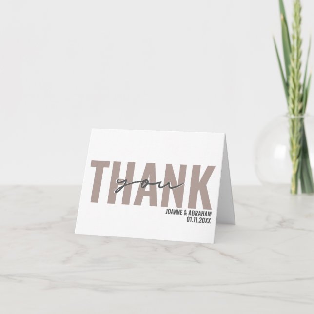 Simple Modern Photo Wedding White &  Brown Thank You Card (Front)