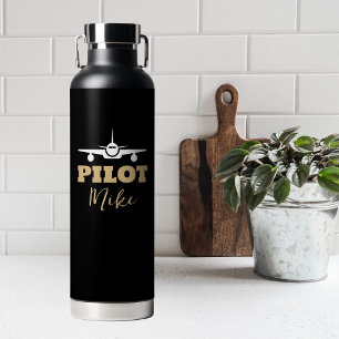Simple Modern PILOT Typography, Gold Black, Custom Water Bottle