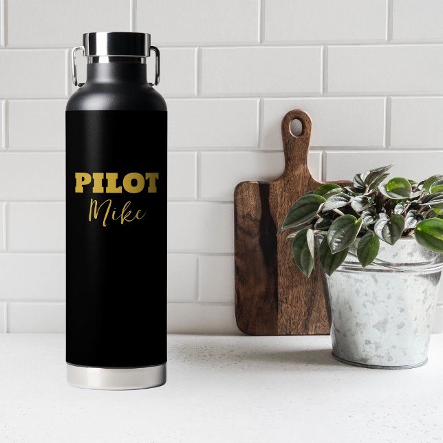 Simple Modern PILOT Typography, Gold Black, Custom Water Bottle (Creator Uploaded)