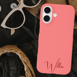 Simple Modern Pink and Red Monogrammed Stylish iPhone 16 Case