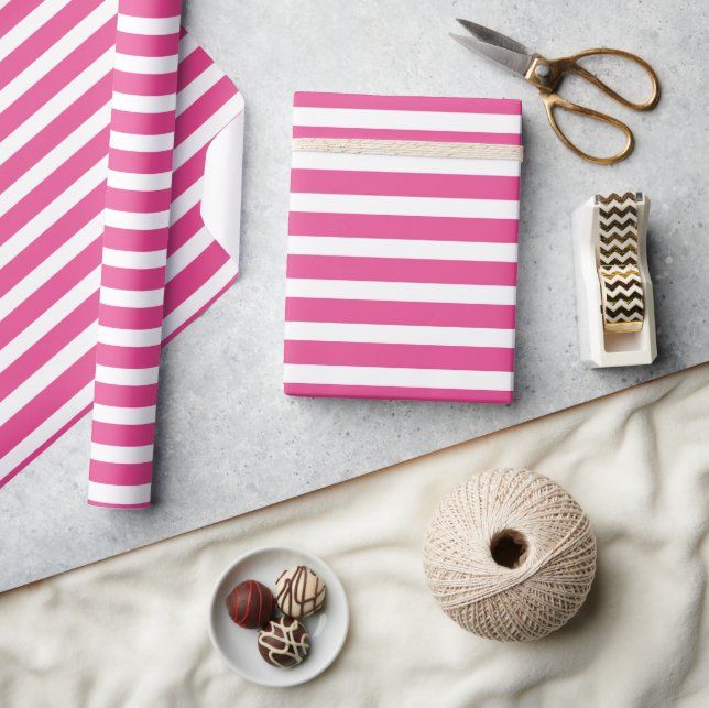 Simple Modern Pink and White Striped Minimalist   Wrapping Paper (Crafts)