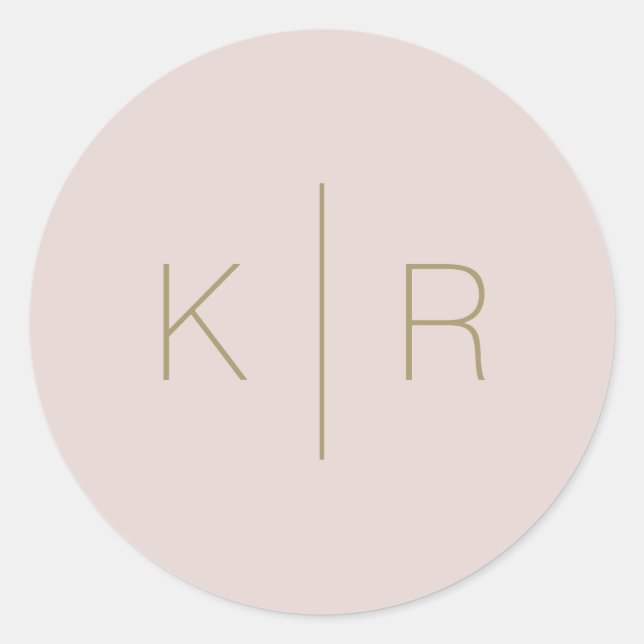 Simple Modern Pink Beige Monogram Wedding Classic Round Sticker (Front)