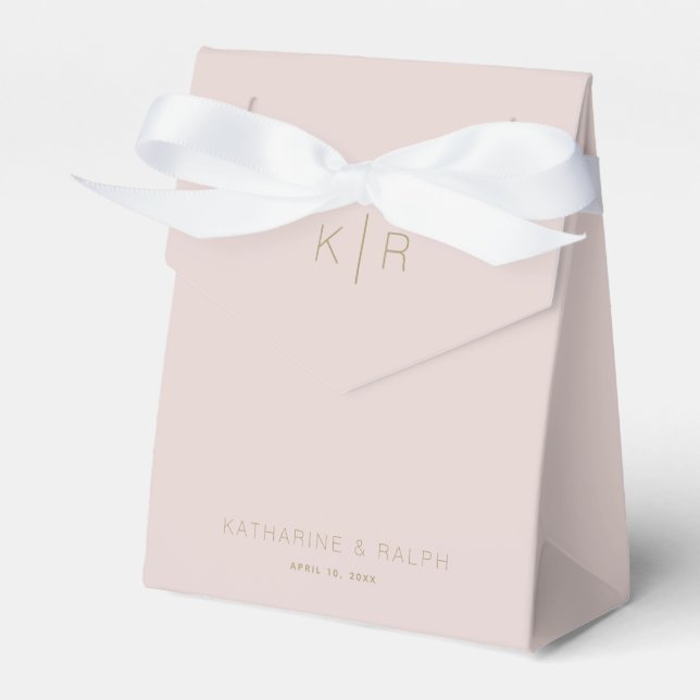 Simple Modern Pink Beige Monogram Wedding Favour Box (Front Side)