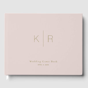 Simple Modern Pink Beige Monogram Wedding Guest Book